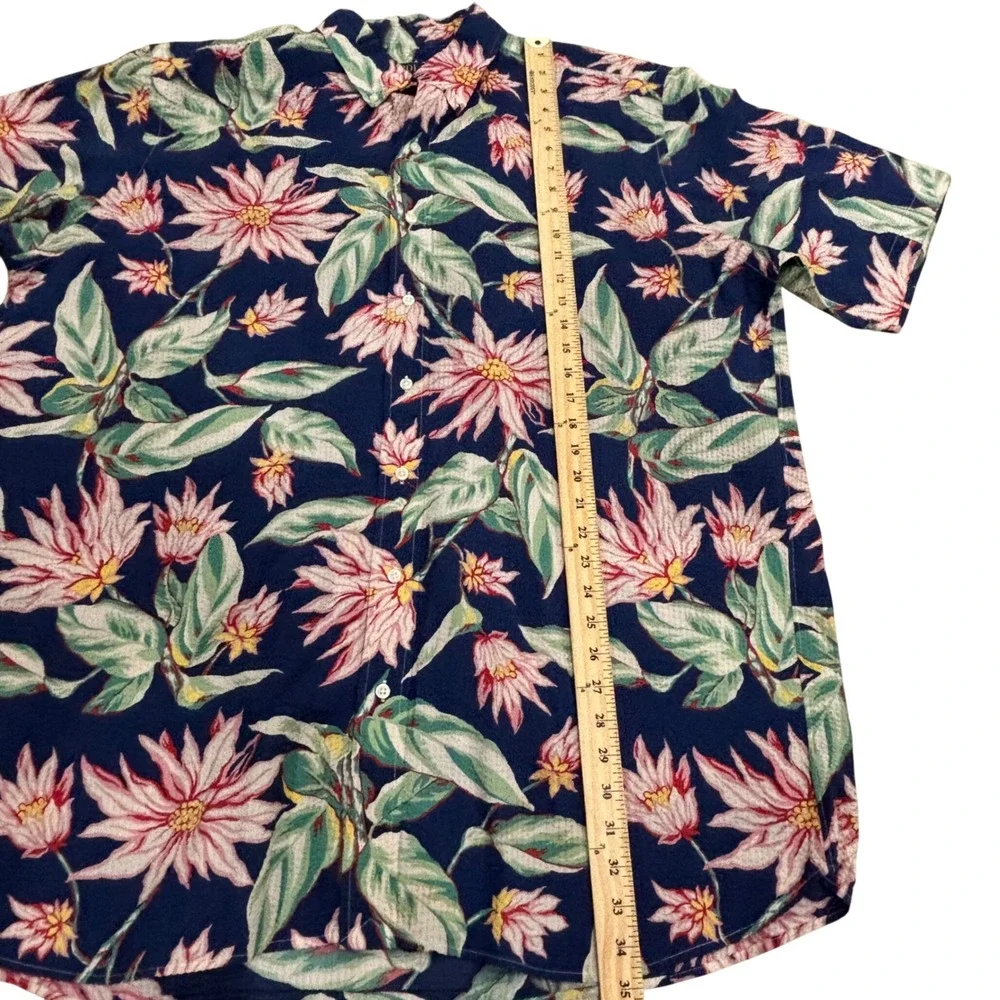 Polo Ralph Lauren Mens XLT Seersucker Floral Button Down Shirt NavyBlue Tropical